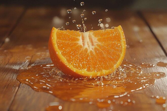 Orange fraîche coupée en deux