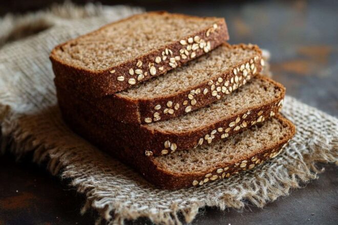Pain complet et texture sur table rustique