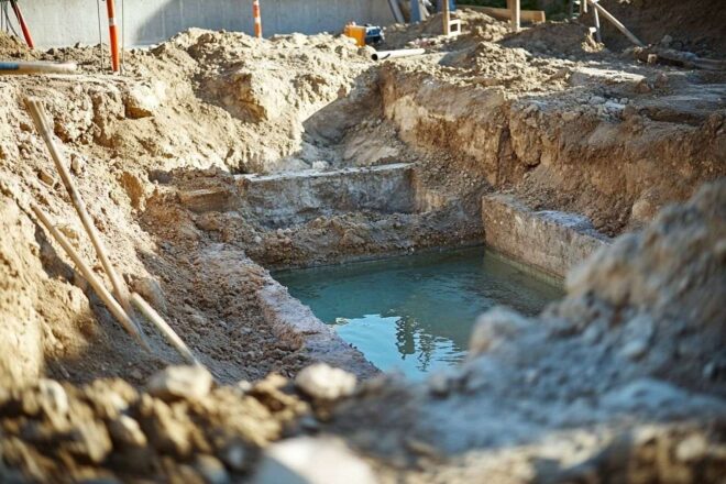 Site d excavation avec petite piscine