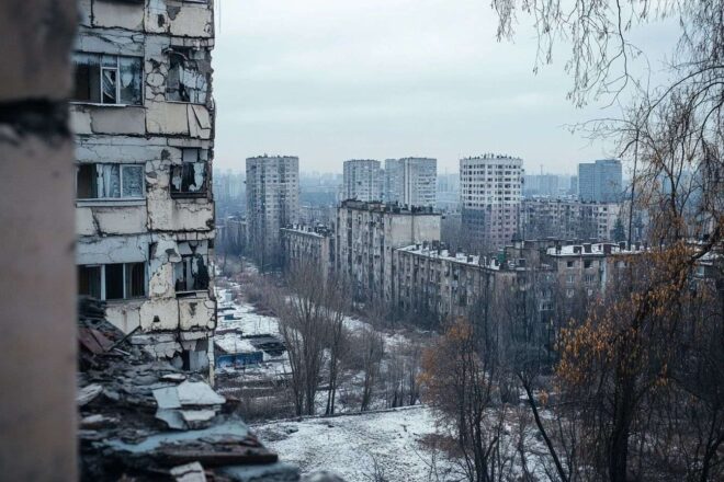 Vue urbaine symbolique en ukraine pendant les discussions
