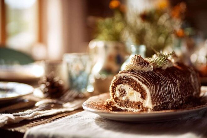 Bûche de noël tiramisu décorée