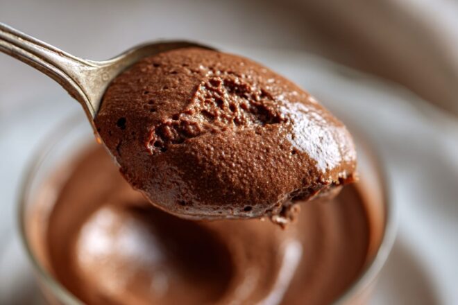 Closeup d une mousse au chocolat brillante et crémeuse