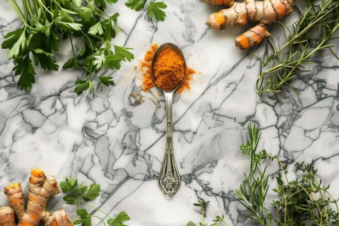 Curcuma en poudre vue aérienne