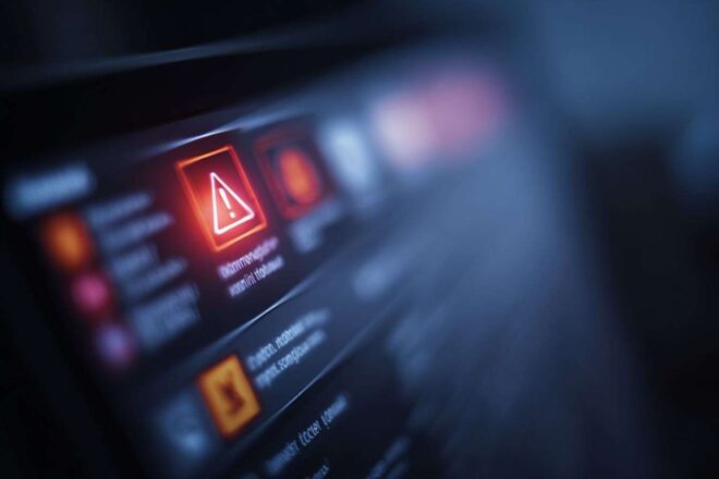 Cybersecurity alerts on computer screen