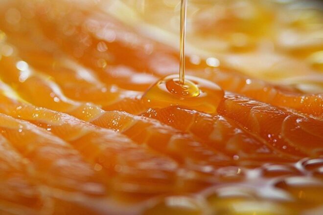 Gros plan d un filet de saumon frais avec huile d olive