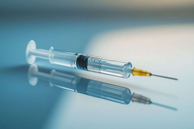 Gros plan d une seringue sur une surface stérile