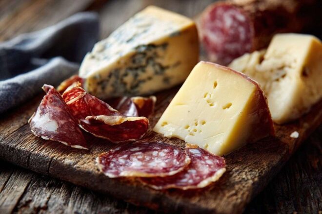 Gros plan sur des fromages et charcuteries