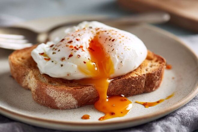 Oeuf poché sur pain grillé avec vinaigre