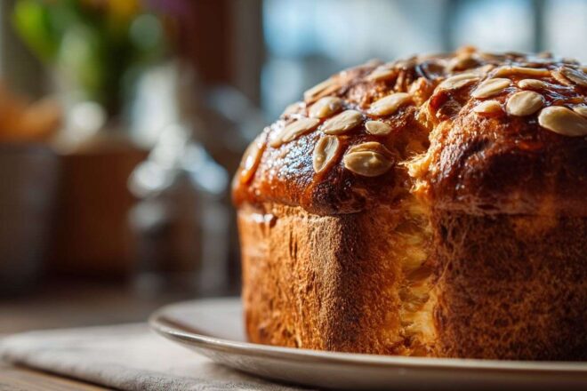 Visuel de panettone glacé richement orné d amandes