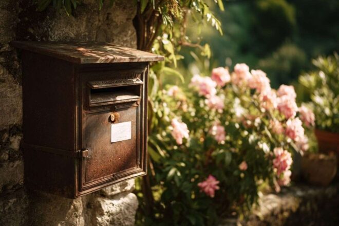 Boîte aux lettres ancienne française mur rustique pierre