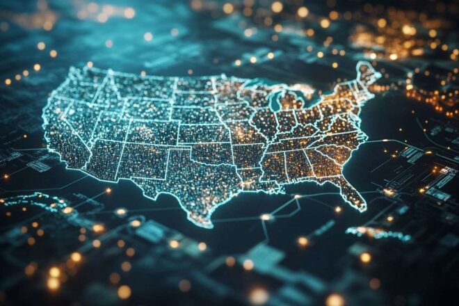 Carte numérique des pôles technologiques aux États unis