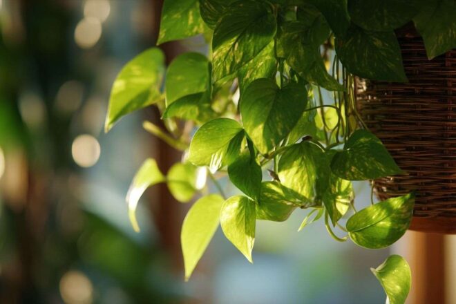 Feuilles de pothos vertes luxuriantes