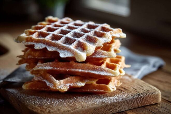 Gaufres dorées et croustillantes sur table rustique