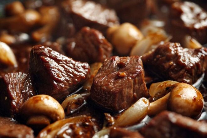 Gros plan de morceaux de bœuf tendres