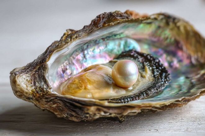 Huître perlière irisée ouverte