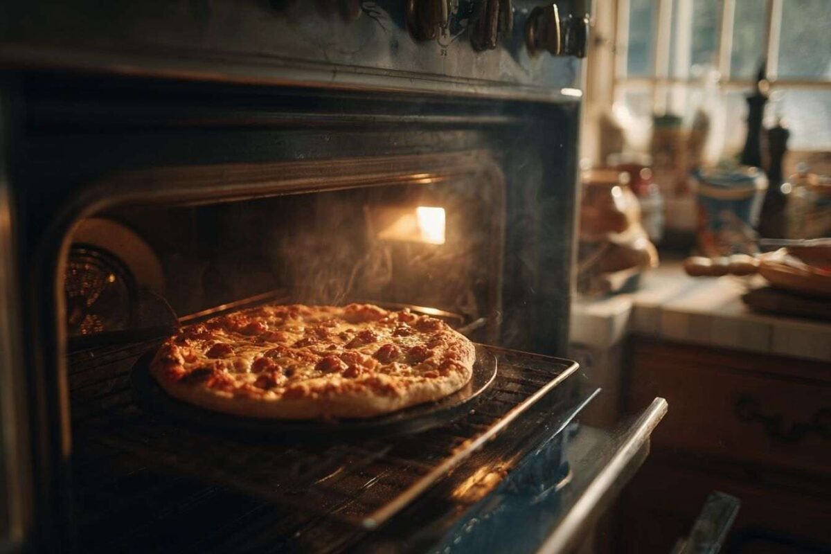 Scène de cuisine rustique avec pizza maison