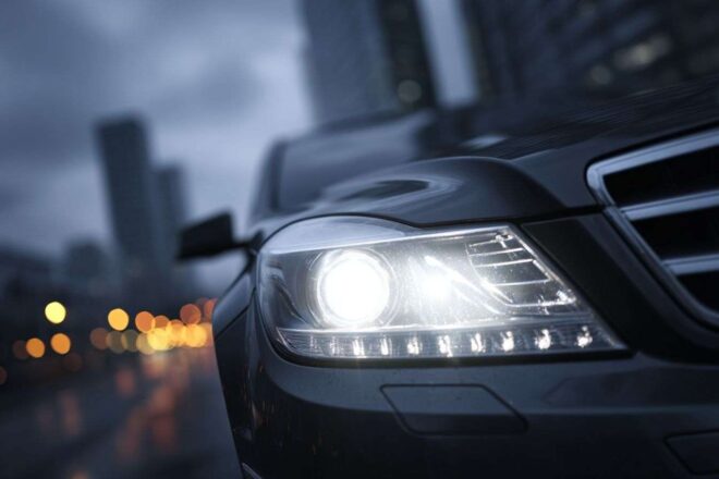 Voiture élégante sous le ciel urbain