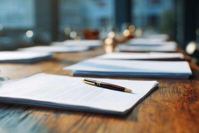 Vue aérienne d une table avec documents pour signature d accords internationaux