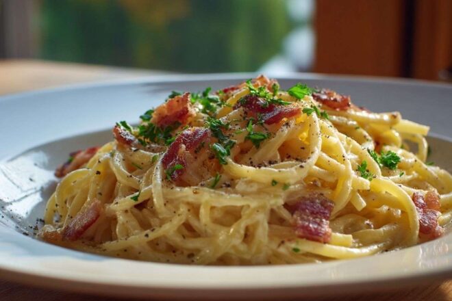 Délicieuse recette de pâtes crémeuses au guanciale croquant