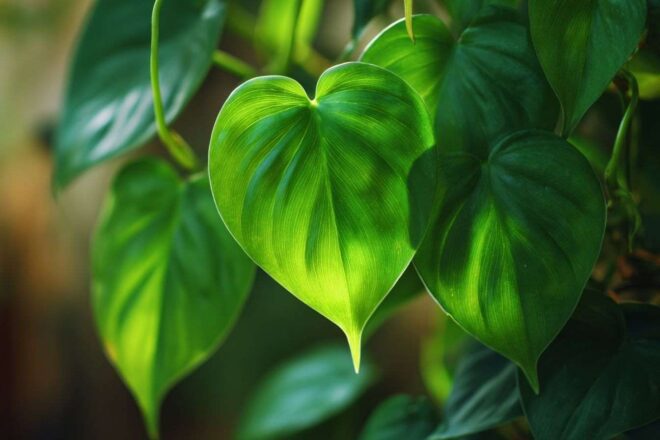 Gros plan de feuilles en forme de cœur d un philodendron