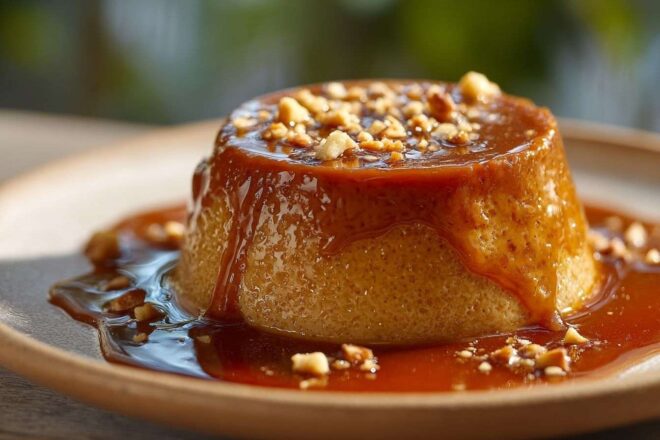 Baba de camelo avec sauce caramel et noix