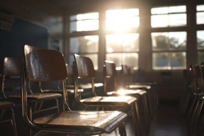 Classes vides baignées de lumière