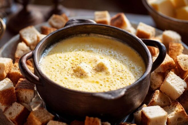 Close up de fondue au fromage