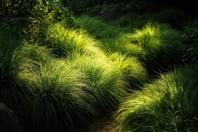 Clumps de helictotrichon sempervirens au soleil