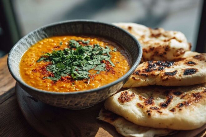 Dahl avec coriandre et naan