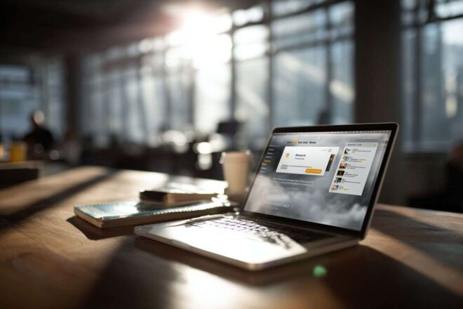 Espace de travail moderne avec alerte de transaction