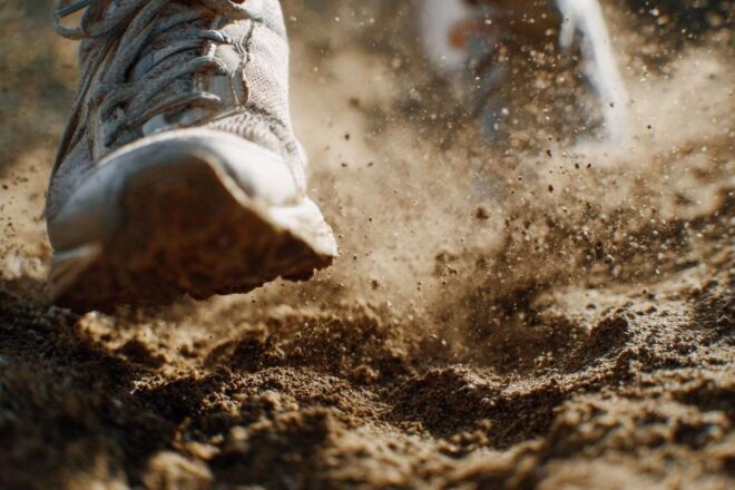 Gros plan de chaussures de course sur terre