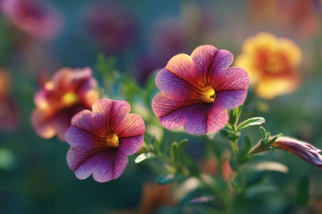 Gros plan de fleurs de calibrachoa vibrantes