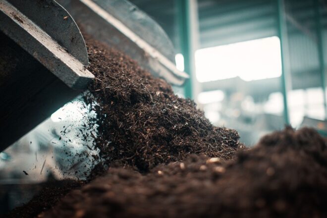 Gros plan du traitement industriel du compost