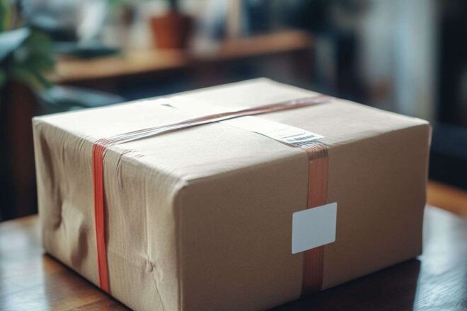 Gros plan d un colis ecommerce emballé
