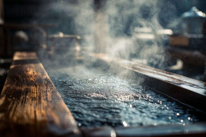 Gros plan d un denki buro japonais traditionnel avec vapeur