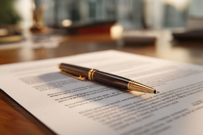 Gros plan d un document juridique avec stylo sur bureau
