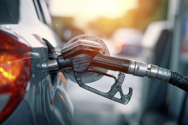 Gros plan d un pistolet de pompe à essence remplissant le réservoir d une voiture à une station service