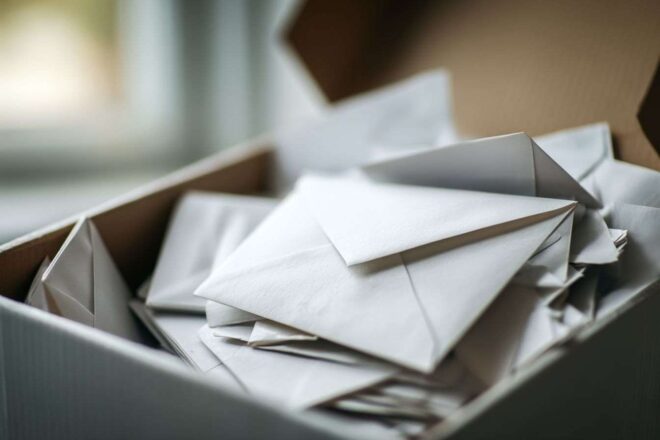 Gros plan d une urne remplie d enveloppes blanches