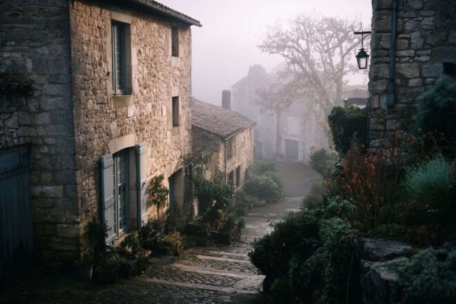 Matinée brumeuse au village français