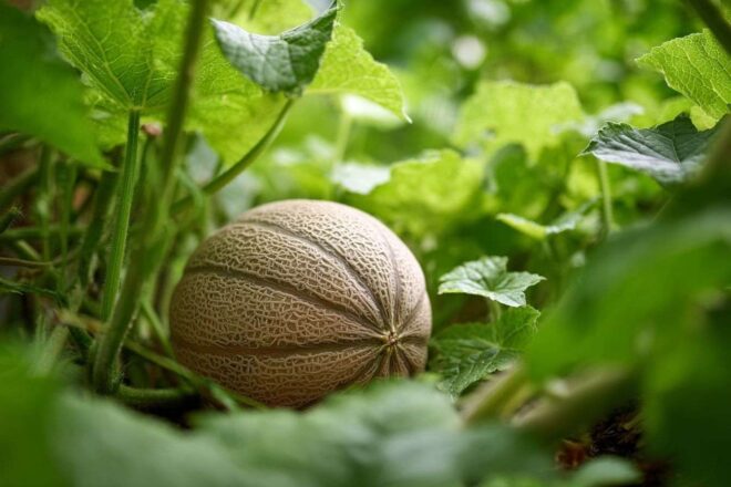 Melon cantaloup dans le jardin