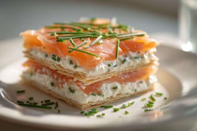 Millefeuille élégant au saumon et fromage frais