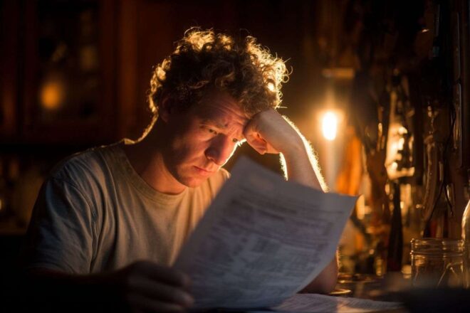 Personne inquiète analysant sa facture d électricité