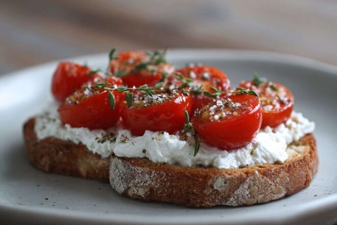 Ricotta onctueuse sur pain grillé avec tomates mûres