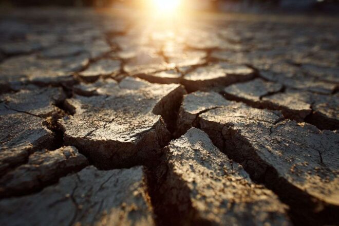 Terre craquelée sous le soleil ardent