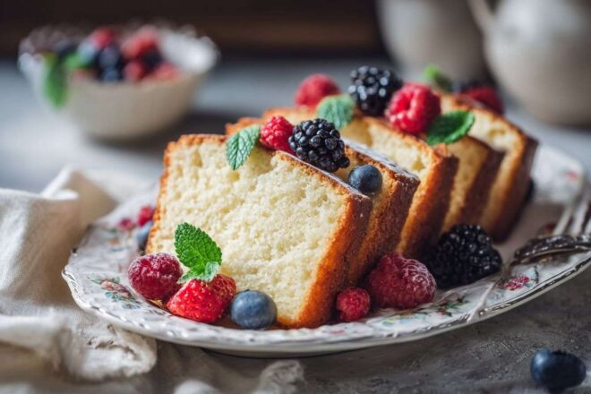 Tranches de gâteau au yaourt avec baies
