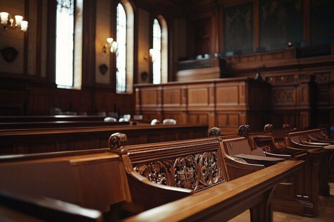 Vue intérieure d une grande salle d audience