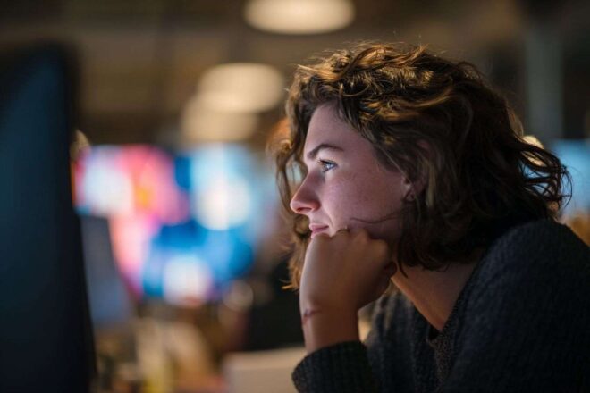 Vue latérale d une personne au bureau