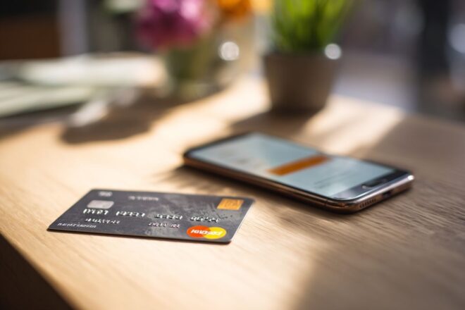 Carte bancaire et application bancaire mobile sur smartphone