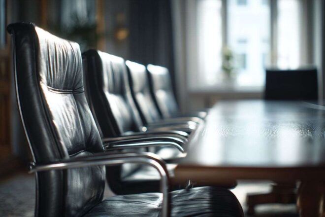 Chaises vides autour d une table de négociation