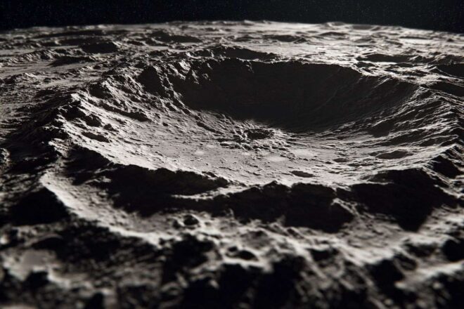 Gros plan d un cratère lunaire détaillé